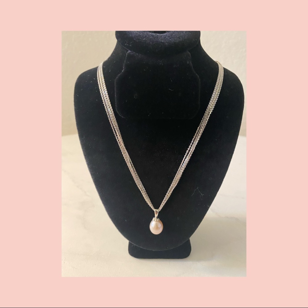 OC Tanner- Sterling Silver w/Pearl Pendant Necklace 9” Length
